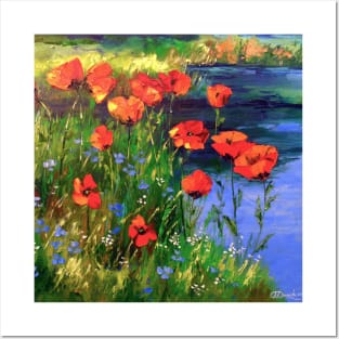 Poppies at the pond Posters and Art